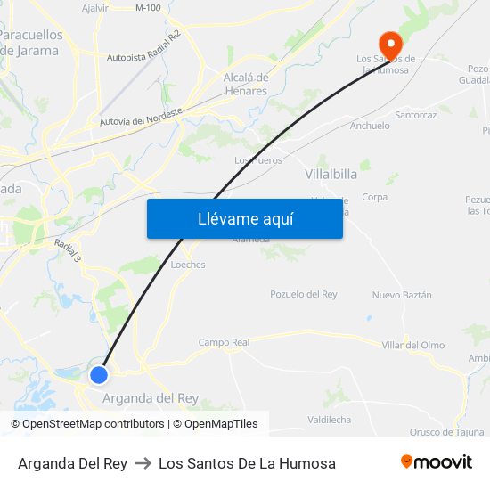Arganda Del Rey to Los Santos De La Humosa map