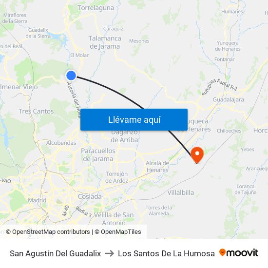 San Agustín Del Guadalix to Los Santos De La Humosa map