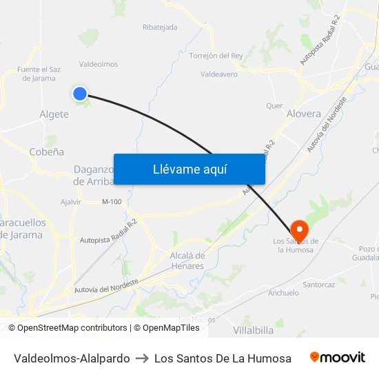 Valdeolmos-Alalpardo to Los Santos De La Humosa map