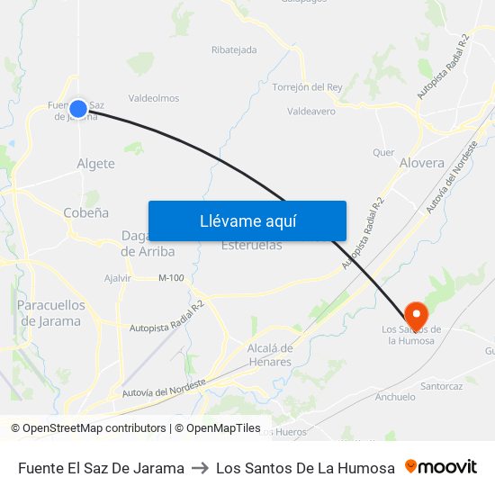 Fuente El Saz De Jarama to Los Santos De La Humosa map