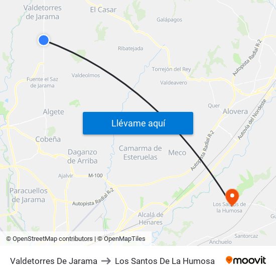 Valdetorres De Jarama to Los Santos De La Humosa map