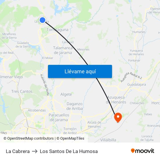 La Cabrera to Los Santos De La Humosa map