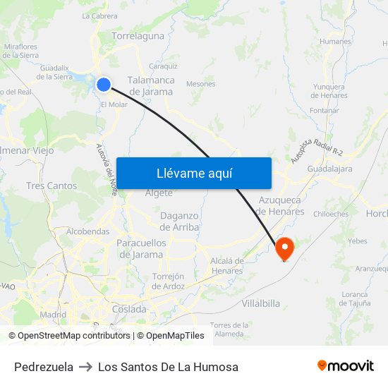 Pedrezuela to Los Santos De La Humosa map