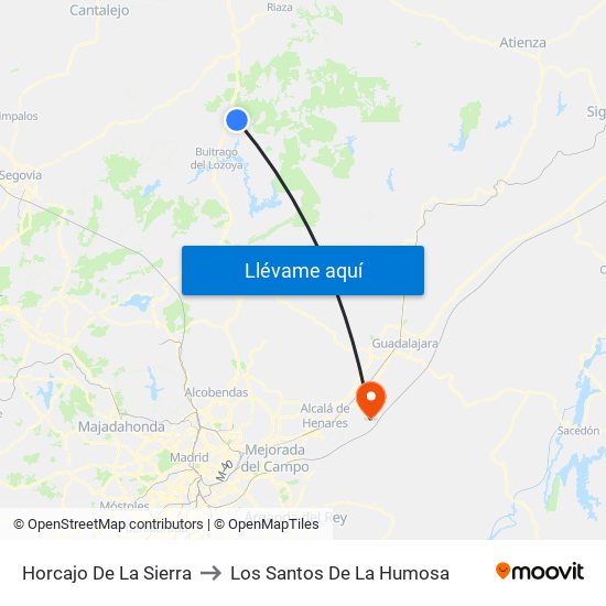 Horcajo De La Sierra to Los Santos De La Humosa map