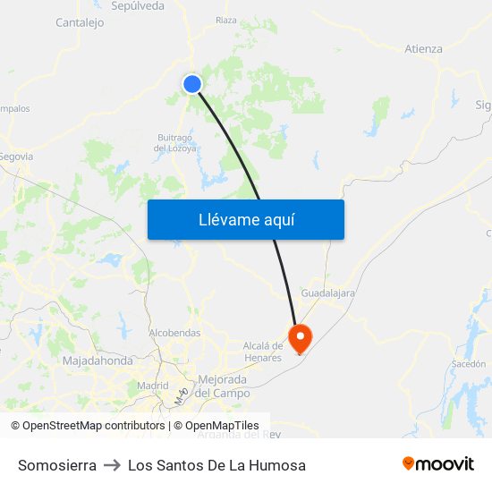 Somosierra to Los Santos De La Humosa map