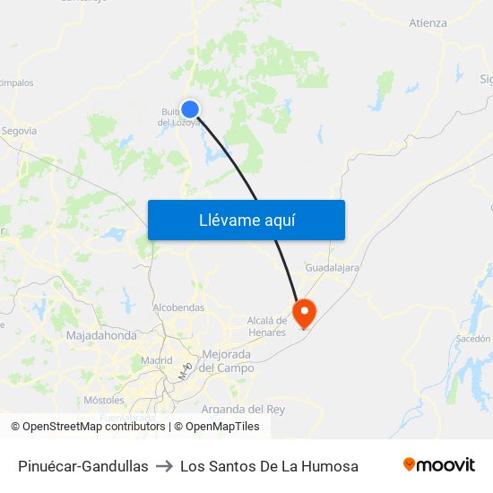 Pinuécar-Gandullas to Los Santos De La Humosa map