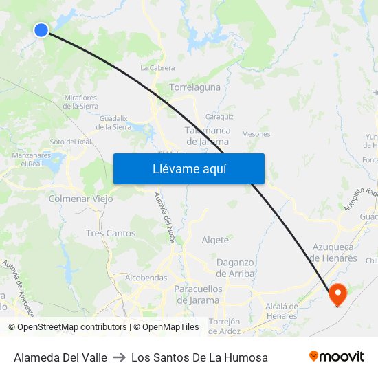 Alameda Del Valle to Los Santos De La Humosa map