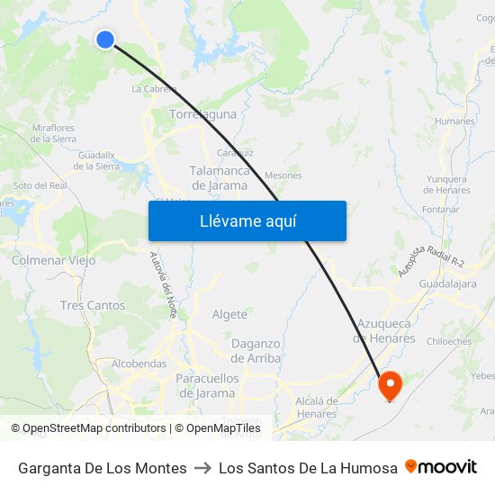 Garganta De Los Montes to Los Santos De La Humosa map
