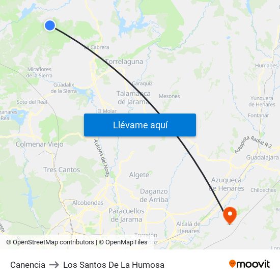 Canencia to Los Santos De La Humosa map