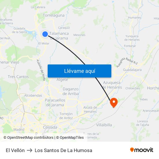 El Vellón to Los Santos De La Humosa map