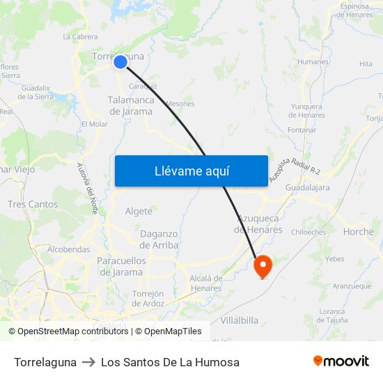 Torrelaguna to Los Santos De La Humosa map