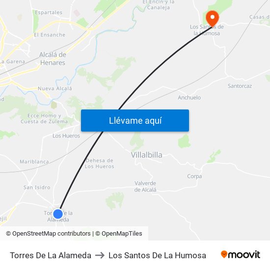 Torres De La Alameda to Los Santos De La Humosa map