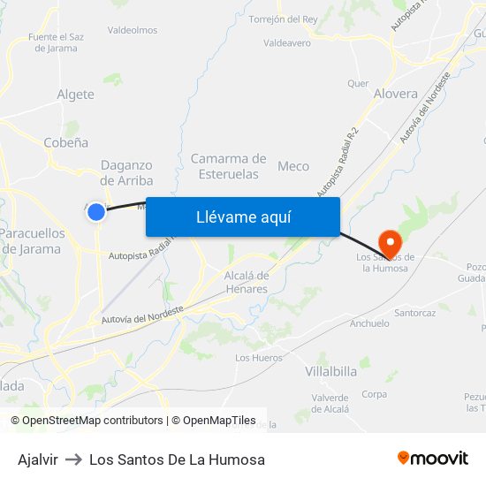 Ajalvir to Los Santos De La Humosa map