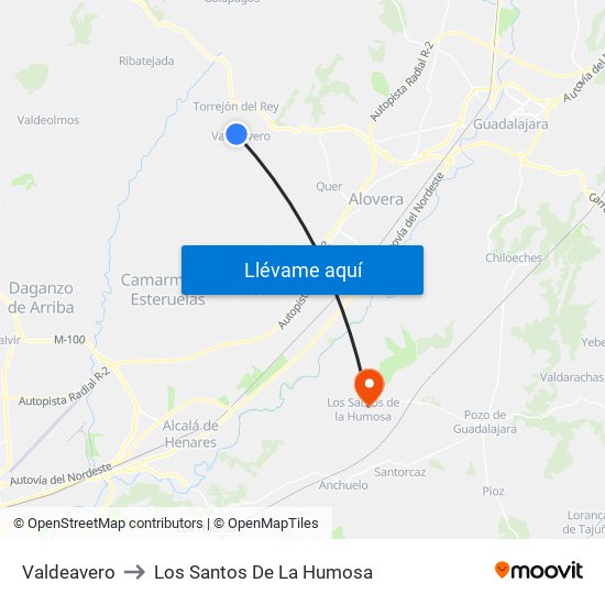 Valdeavero to Los Santos De La Humosa map