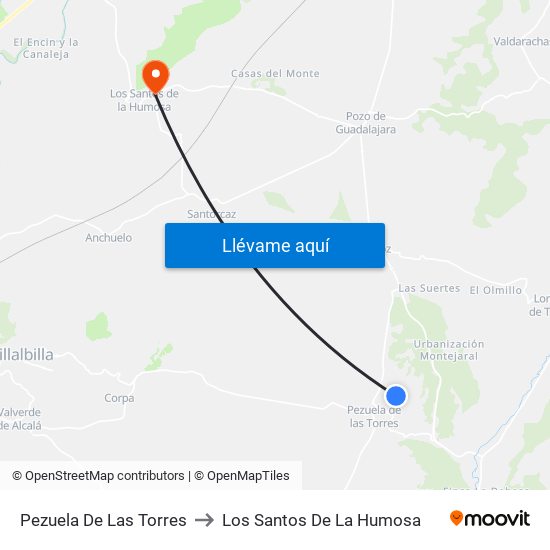 Pezuela De Las Torres to Los Santos De La Humosa map