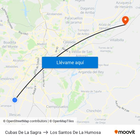Cubas De La Sagra to Los Santos De La Humosa map