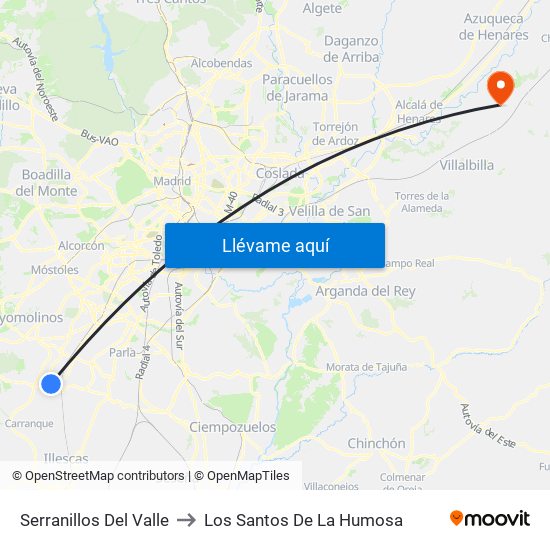 Serranillos Del Valle to Los Santos De La Humosa map