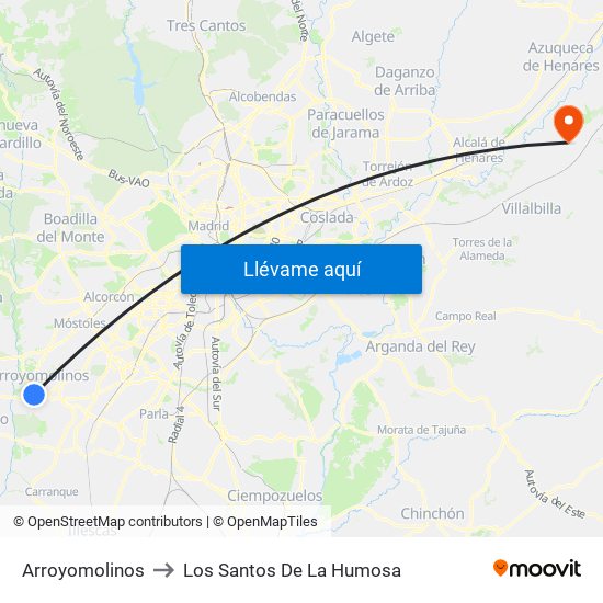 Arroyomolinos to Los Santos De La Humosa map