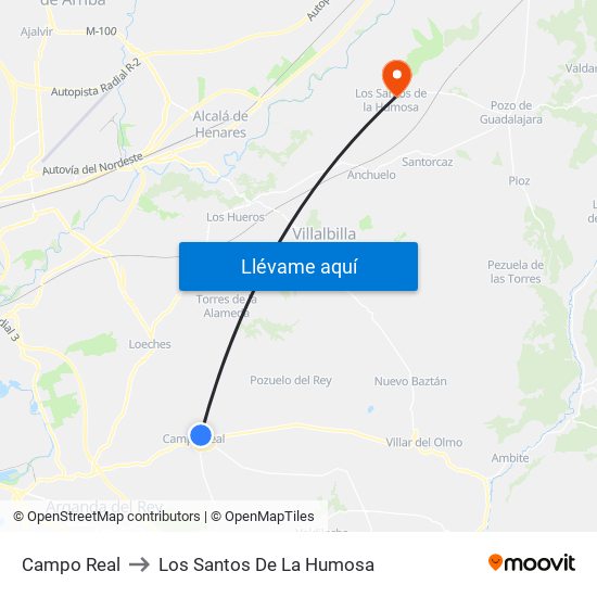 Campo Real to Los Santos De La Humosa map
