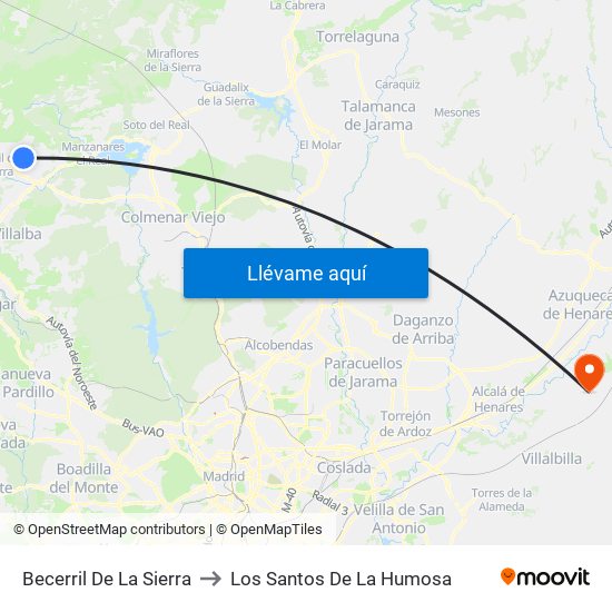 Becerril De La Sierra to Los Santos De La Humosa map