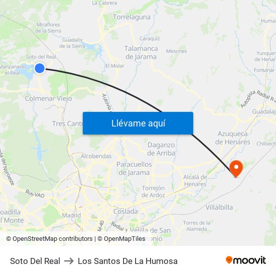 Soto Del Real to Los Santos De La Humosa map