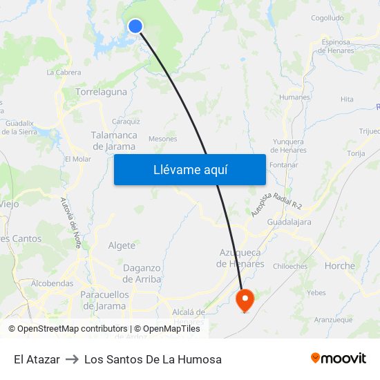 El Atazar to Los Santos De La Humosa map