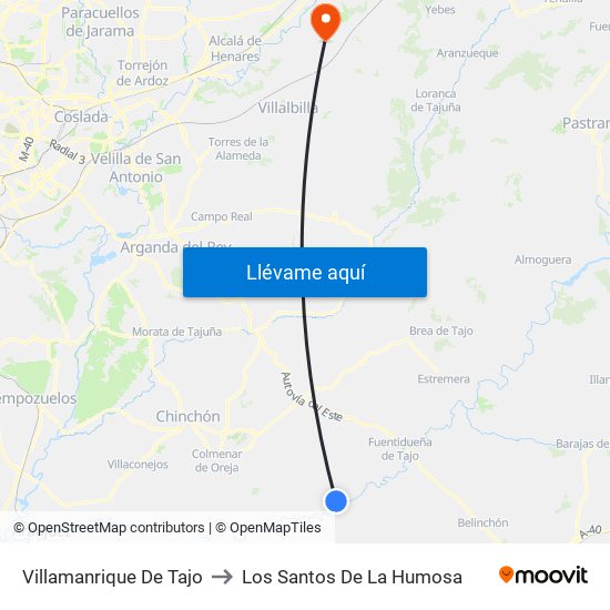 Villamanrique De Tajo to Los Santos De La Humosa map