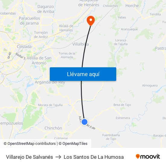 Villarejo De Salvanés to Los Santos De La Humosa map