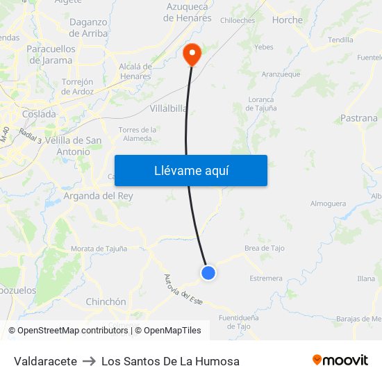 Valdaracete to Los Santos De La Humosa map