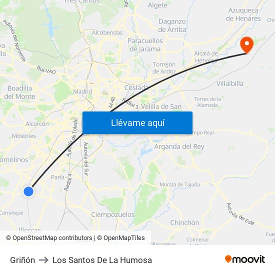 Griñón to Los Santos De La Humosa map