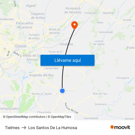 Tielmes to Los Santos De La Humosa map