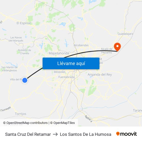 Santa Cruz Del Retamar to Los Santos De La Humosa map