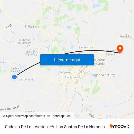 Cadalso De Los Vidrios to Los Santos De La Humosa map