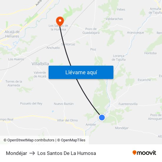 Mondéjar to Los Santos De La Humosa map