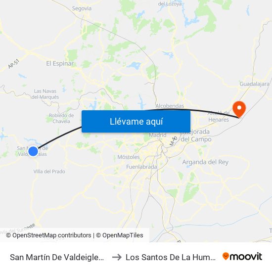 San Martín De Valdeiglesias to Los Santos De La Humosa map