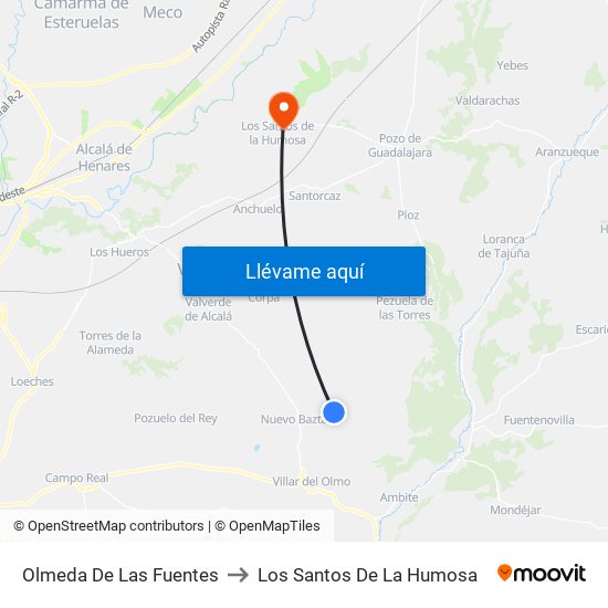 Olmeda De Las Fuentes to Los Santos De La Humosa map
