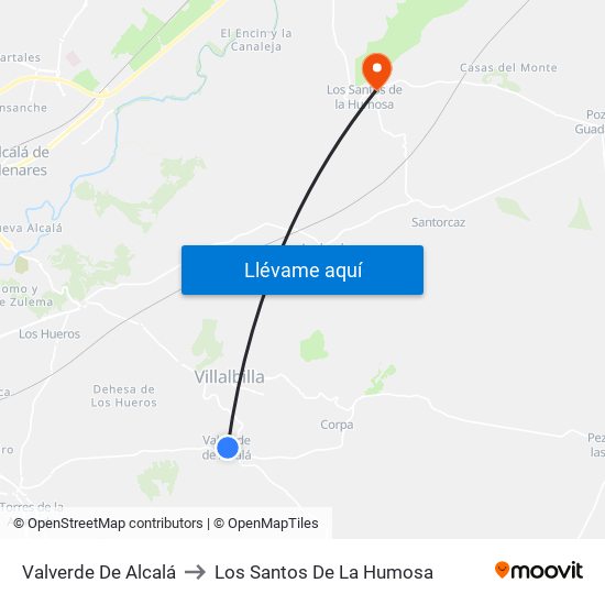 Valverde De Alcalá to Los Santos De La Humosa map