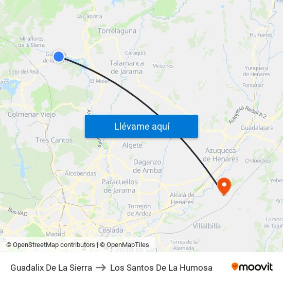 Guadalix De La Sierra to Los Santos De La Humosa map