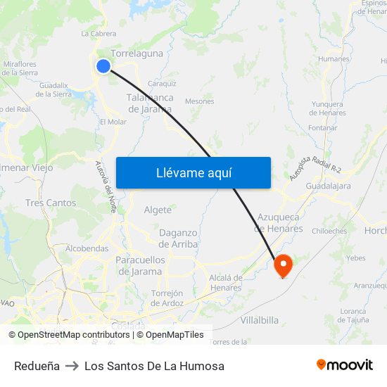 Redueña to Los Santos De La Humosa map