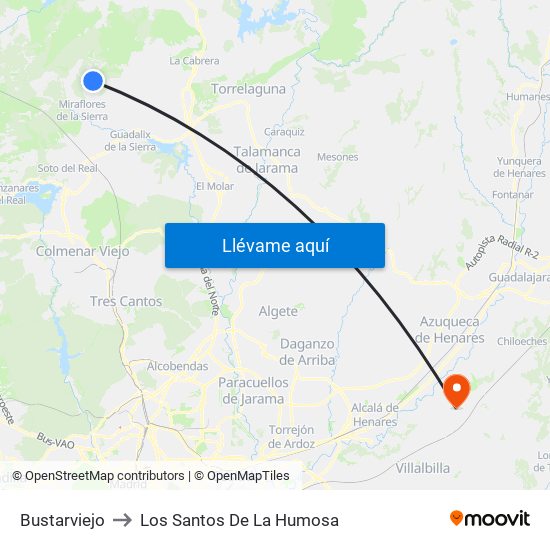 Bustarviejo to Los Santos De La Humosa map
