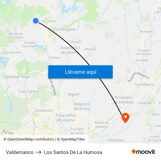 Valdemanco to Los Santos De La Humosa map