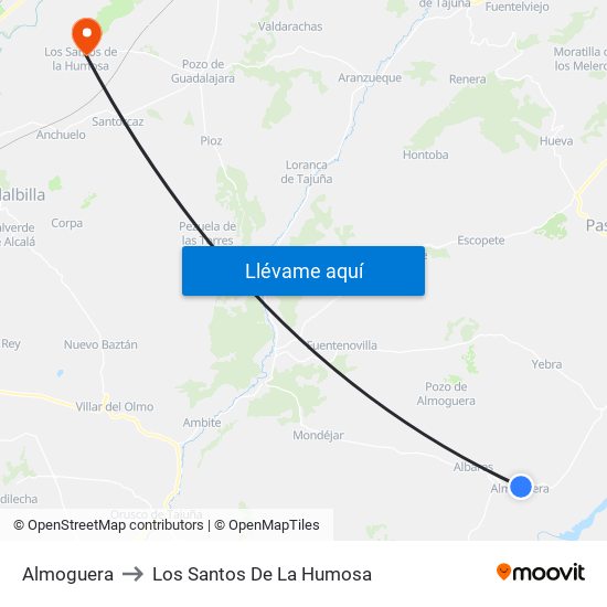 Almoguera to Los Santos De La Humosa map