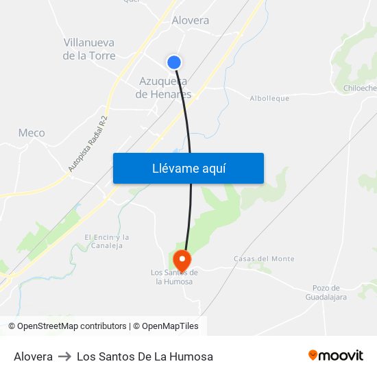 Alovera to Los Santos De La Humosa map