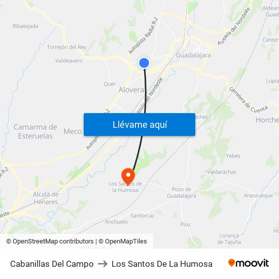 Cabanillas Del Campo to Los Santos De La Humosa map