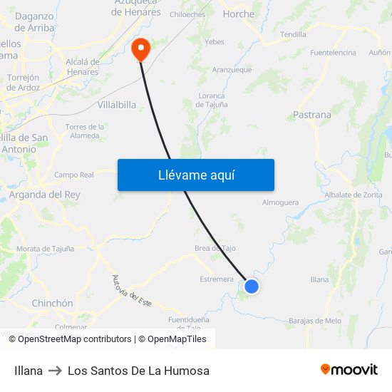 Illana to Los Santos De La Humosa map