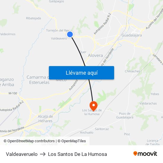 Valdeaveruelo to Los Santos De La Humosa map