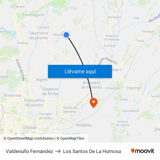 Valdenuño Fernández to Los Santos De La Humosa map