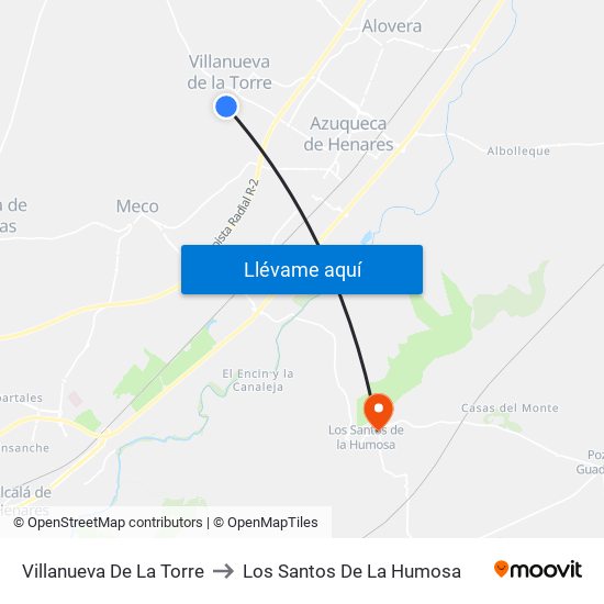 Villanueva De La Torre to Los Santos De La Humosa map
