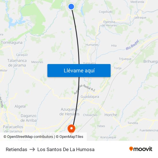 Retiendas to Los Santos De La Humosa map