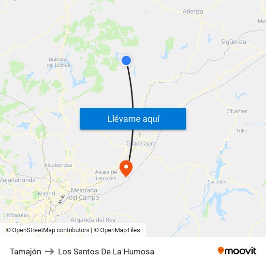 Tamajón to Los Santos De La Humosa map